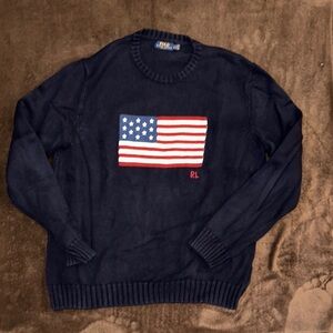 Ralph Lauren Blue Crewneck Sweater with American Flag